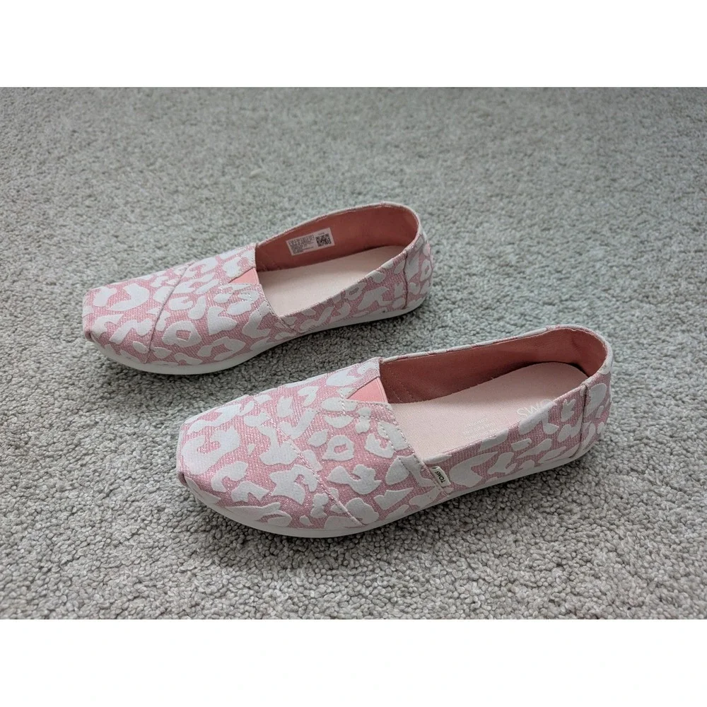 TOMS 10016088 Alpargata Slip On Women 8 Textile Pink White Leopard Metallic Flat